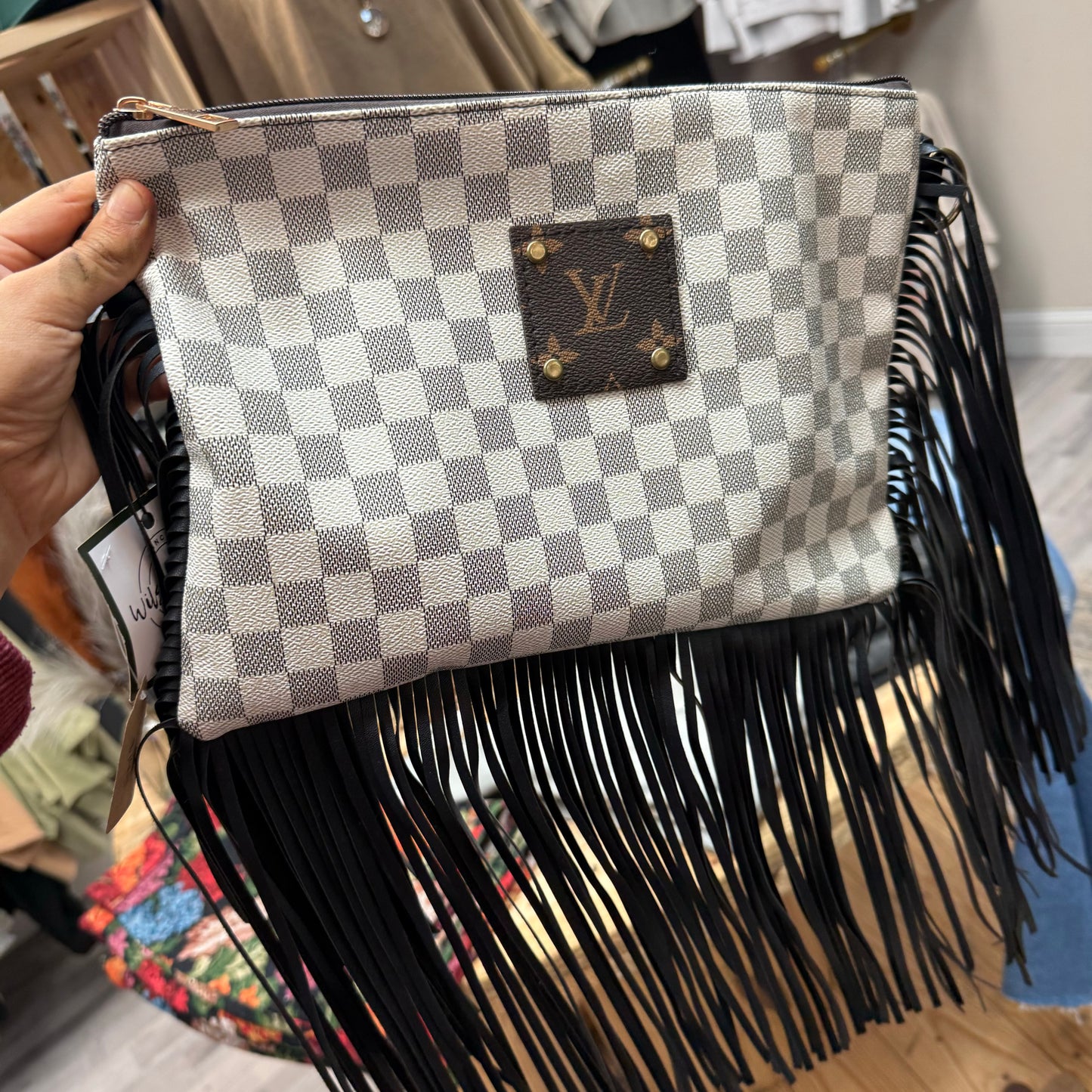 White Check Fringe Crossbody