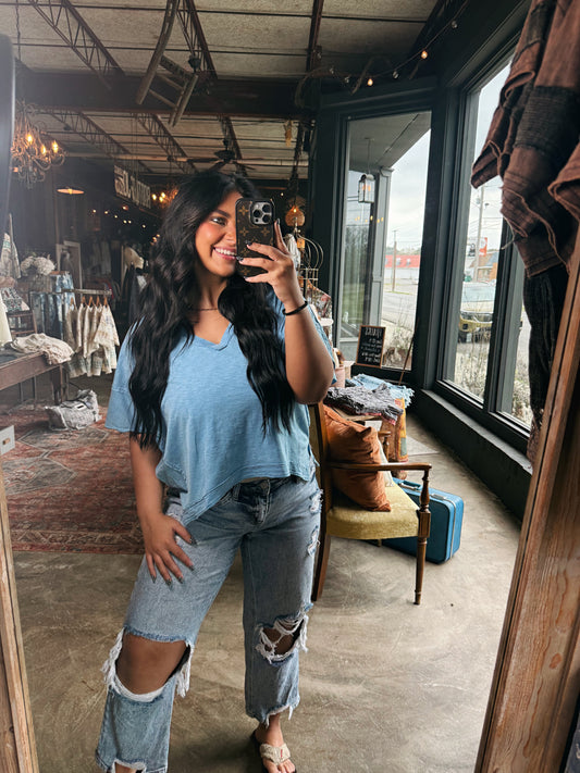 Living Free Cropped Tee - Blue