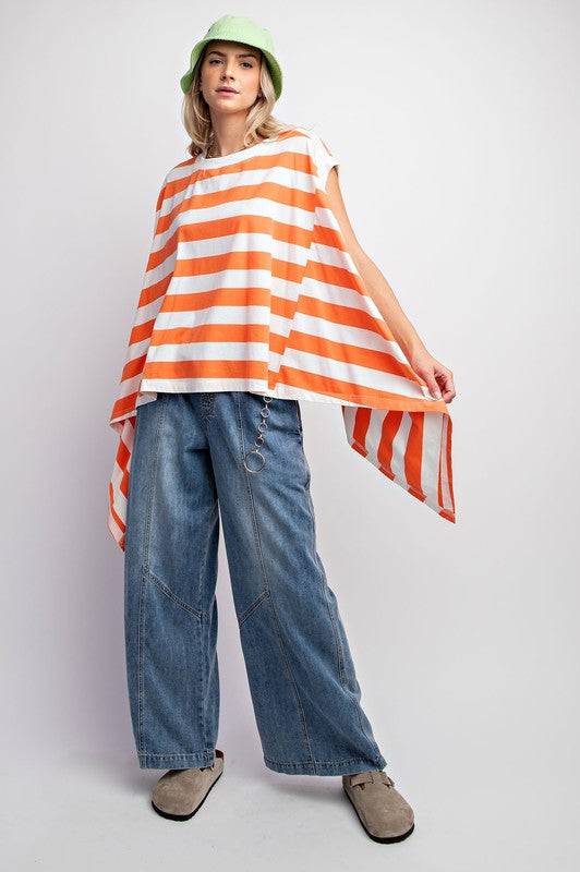 Skater Girl Striped Top - Tangerine