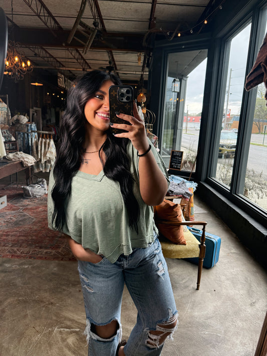 Living Free Cropped Tee - Sage