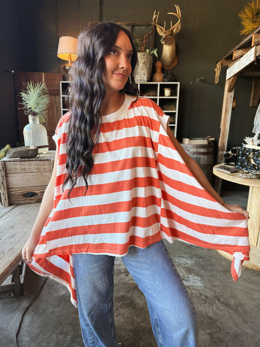 Skater Girl Striped Top - Tangerine