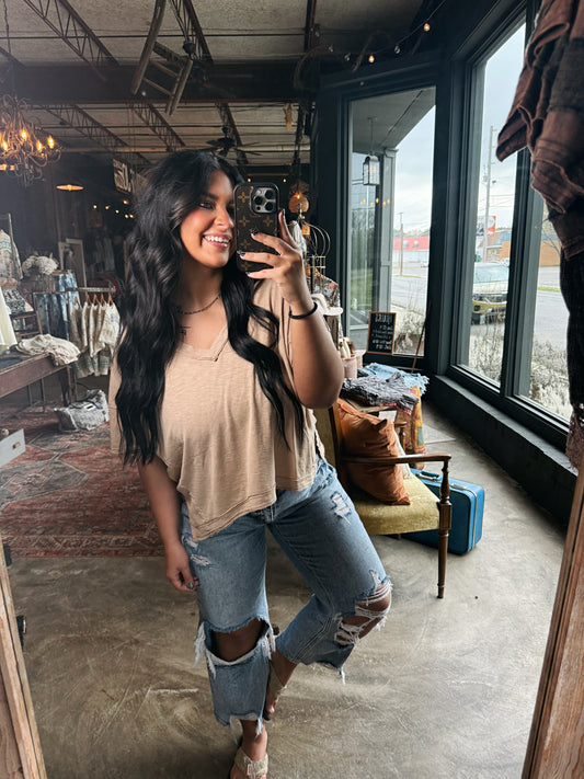 Living Free Cropped Tee - Taupe