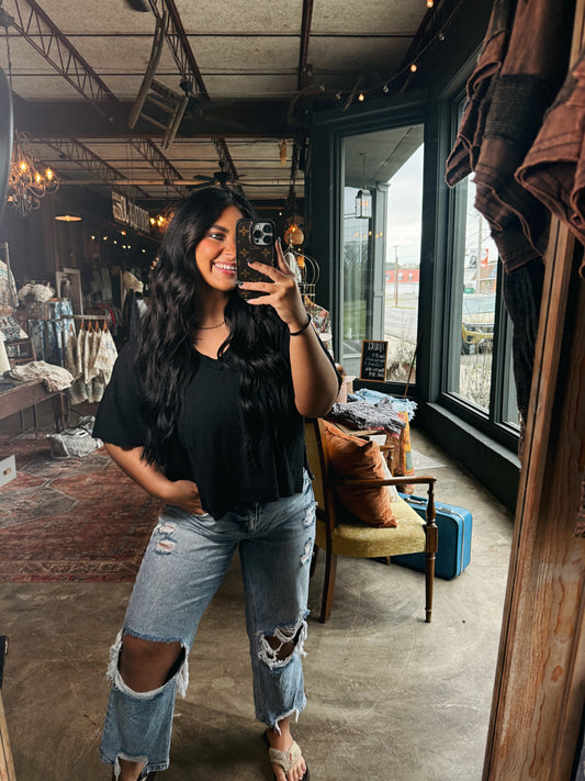 Living Free Cropped Tee - Black
